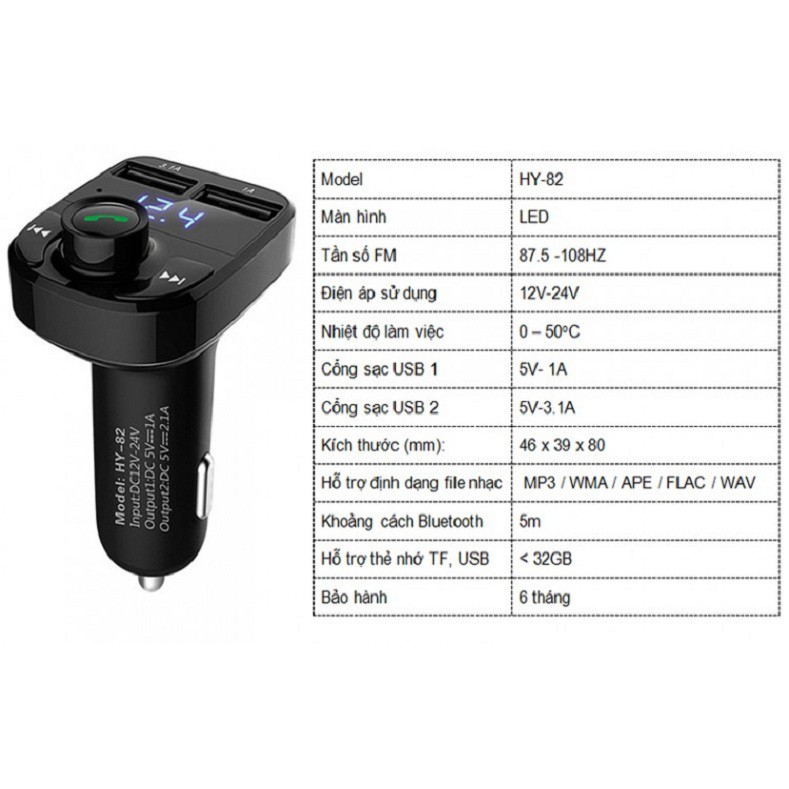 thông số tẩu nghe nhạc bluetooth hy 82