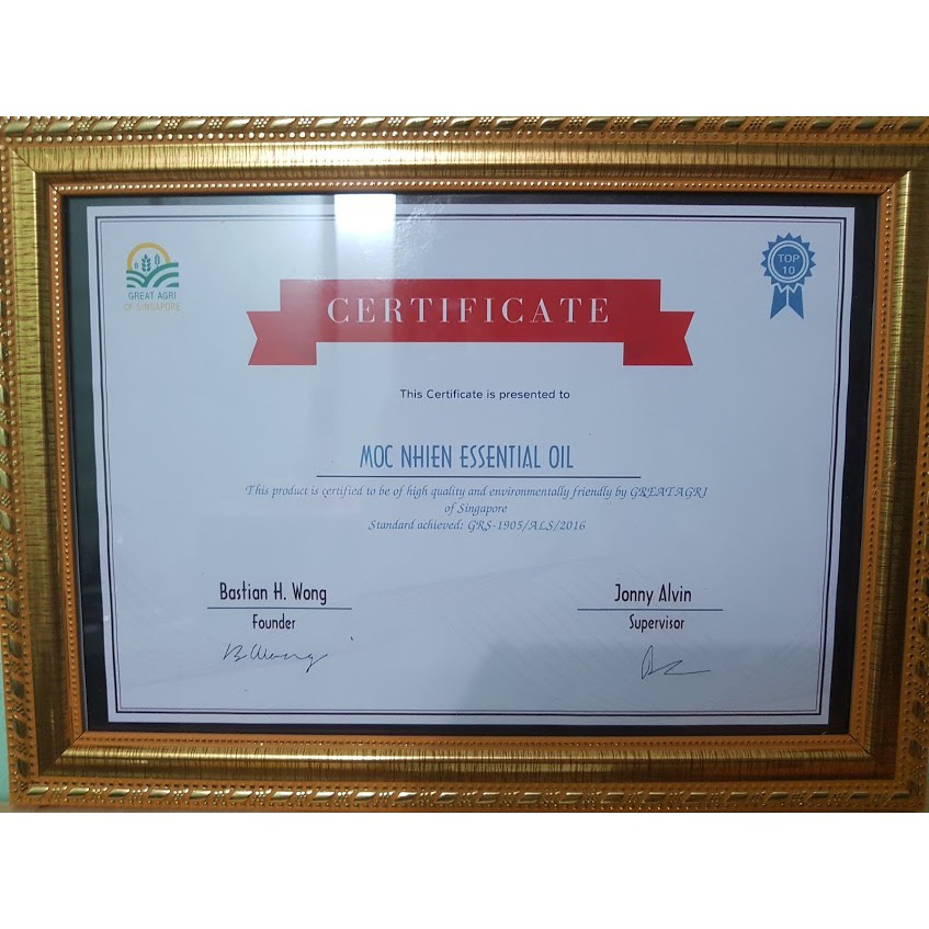 chứng nhận tinh dầu xe hơi mộc nhiên